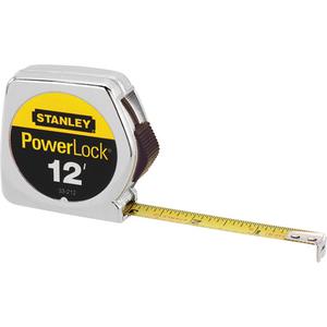 PowerLock® Tape Measure - 12', 1/2", Imperial, Chrome, Mylar®, 16" & 19.2"