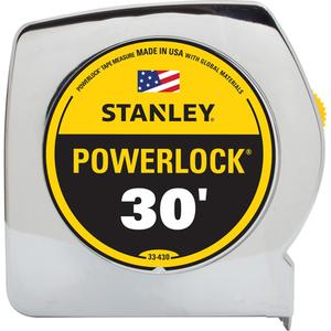 PowerLock® Tape Measure - 30', 1", Imperial, Chrome, Mylar® & BladeArmor®, 7', 16" & 19.2"