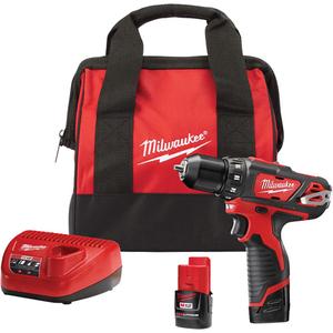 Cordless Compact Drills/Driver Kits - 12 V, 3/8", Lithium-Ion, 0-500, 275 in-lbs, 2, 0-400, Metal single sleeve ratcheting, 2.5 lbs.