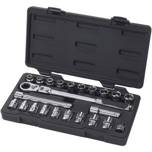 Pass-Thru™ 6-Point Standard SAE/Metric Mechanics Tool Set - 3/8", Hand/Standard, Standard, 23, 3/8" Drive Pass-Thru™ Extension 3"; 3/8" Drive Pass-Thru™ Extension 6"; 3/8" Drive Pass-Thru™ Quick-Release Adapter; 3/8" Drive Pass-Thru™ 72 Tooth XL Locking Flex Head Ratchet 12"