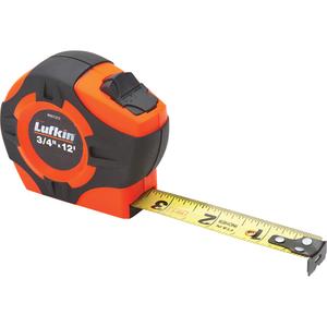 P1000 Series Engineer's Power-Return Tape Measure with Yellow Clad A4 Blade - 12', 3/4", Imperial, Hi-Viz orange