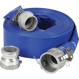 Lay-Flat Discharge Hose Kit for Water Pump - 2", 600", 58 PSI, Blue, PVC