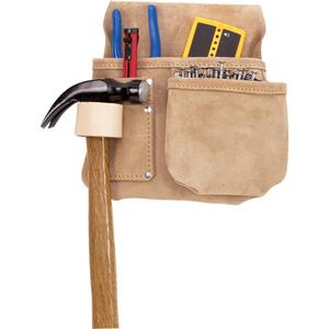 Half Carpenter Apron - Leather, Tan, 4, Multiple Tool Holder, Fits belt up to 3"
