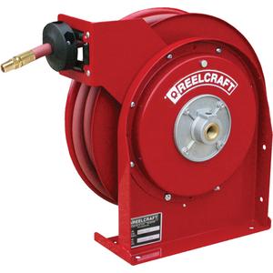 Hose Reels - Air/Water, Single Hose, 1/4", 25', 1/4" NPTM, 300 psi, 5.625", 12.875", 12.75", 1/4" NPTF, 3/8" NPTF, Spring, 19