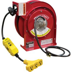 Cord Reels - 45', 12, 15 A, 3, SJEOOW, Cord Reel, Molded triple tap with GFCI protection, 60 Hz