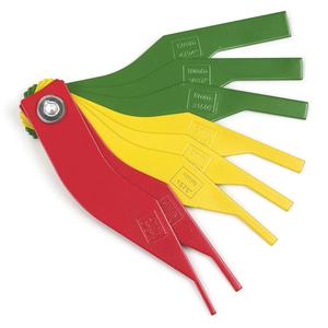 Brake Lining Thickness Gauge - 39/500" -59/125", 5", Green: 8mm (0.315"), 10mm (0.393"), 12mm (0.472"), Yellow: 4mm (0.157"), 5mm (0.196"), 6mm (0.236"), Red: 2mm (0.078"), 3mm (0.118"), Full Lifetime