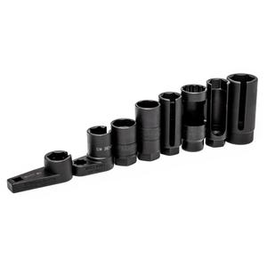 3/8" & 1/2" Sensor & Sending Socket Set - 1/2" drive 1-13/16" socket for oil sending unit; 3/8" drive 7/8" slotted socket for PVS; TVS and O2 sending units; 1/2" drive 1-1/16" socket for thermal sensor units; 3/8" drive 7/8" (22mm) socket for oxygen sensor units; 3/8" drive 1-1/16" Deep socket for oil pressure sending units; 1/2" drive 7/8" (22mm) socket for O2 sensor units; 3/8" drive 7/8" (22mm) low profile offset socket for O2 sensor unit; blow mold case for storage and organizations