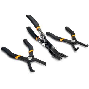 3-Piece Body Clip Plier Set - 80° Push Pin Removal Pliers; 30° Push Pin Removal Pliers; Panel Clip Pliers, ASME, Double Dip, 10.1"