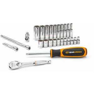 12-Point SAE Mechanics Tool Set - 1/4", Hand/Standard, Standard, 26, Assortment of Sockets; Extensions; Handle; Ratchet; Joint, ASME B107.1, B1007.10, ANSI, Full Lifetime, 90