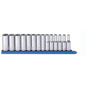 6-Point Metric Socket Set - 3/8", Hand/Standard, Deep, 14, Assortment of Sockets, ASME B107.5M, ANSI, Full Lifetime, Full Polish Chrome