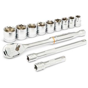 6-Point SAE Mechanics Tool Set - 3/8", Hand/Standard, Standard, 12, Assortment of Sockets; Extensions; Ratchet, ASME B107.1, B1007.10, ANSI, Full Lifetime, 90