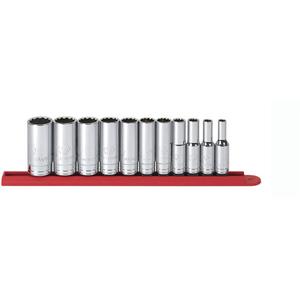 12-Point SAE Socket Set - 3/8", Hand/Standard, Deep, 11, Assortment of Sockets, ASME B107.1, ANSI, Full Lifetime, Full Polish Chrome
