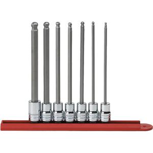 SAE Long Ball End Bit Socket Set - Hex, 3/8", 7, 6", 1/8"; 5/32"; 3/16"; 7/32"; 1/4"; 5/16"; 3/8"; Socket Rail, Full Lifetime