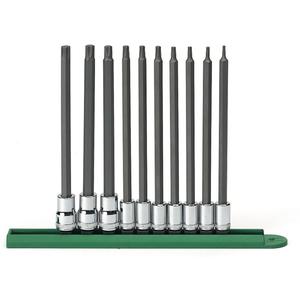 Long Bit Socket Set - Torx®, 1/4"/3/8", 10, Assortment of Sockets, ASME B107.1, B107.5M, B107.10, B107.16, ANSI, Full Lifetime, Full Polish Chrome Holder with Black Oxide Bit