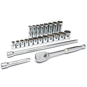 6-Point SAE Mechanics Tool Set - 1/2", Hand/Standard, Deep/Standard, 23, Full Lifetime, 1/2" Drive 6 Point Standard SAE Socket 7/16", 1/2" Drive 6 Point Standard SAE Socket 1/2", 1/2" Drive 6 Point Standard SAE Socket 9/16"
