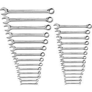 90-Tooth Reversible Ratcheting Wrench - 28, Imperial and Metric, Combination, 1/4 in; 5/16 in; 11/32 in; 3/8 in; 7/16 in; 1/2 in; 9/16 in; 5/8 in; 11/16 in; 3/4 13/16 in; 7/8 in; 15/16 in; 1 in; 6mm; 7mm; 8mm; 9mm; 10mm; 11mm; 12mm; 13mm; 14mm; 15mm; 16mm; 17mm; 18mm; 19mm