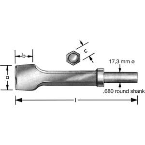 Pneumatic Chisel With  Retaining Collar - 1-1/2", 67/100", 7-3/4"