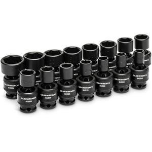 15-Piece 3/8" Drive 6 Point Universal Impact Metric Flex Socket Set - Full Lifetime, 8mm, 9mm, 10mm, 11mm, 12mm, 13mm, 14mm, 15mm, 16mm, 17mm, 18mm, 19mm, 20mm, 21mm, 22mm Flex sockets