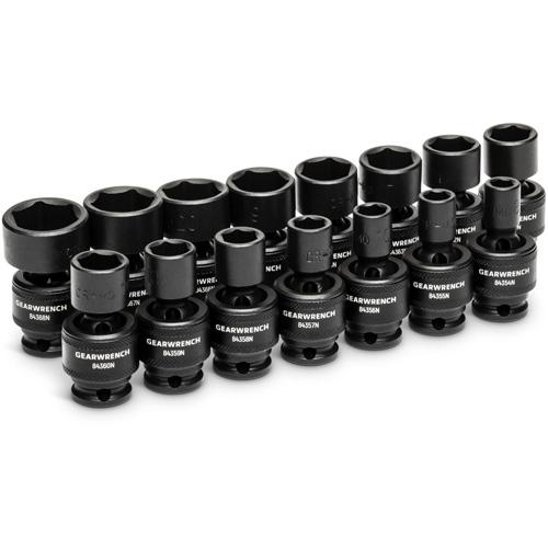 15-Piece 3/8" Drive 6 Point Universal Impact Metric Flex Socket Set - Full Lifetime, 8mm, 9mm, 10mm, 11mm, 12mm, 13mm, 14mm, 15mm, 16mm, 17mm, 18mm, 19mm, 20mm, 21mm, 22mm Flex sockets