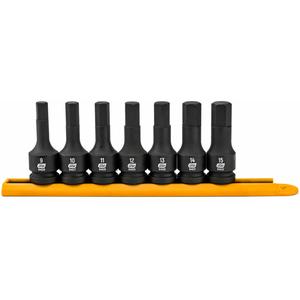 Impact Metric Bit Socket Set - Hex, 1/2", 7, Full Lifetime, 1/2" Drive Hex Bit Impact Metric Socket 9mm, 1/2" Drive Hex Bit Impact Metric Socket 10mm, 1/2" Drive Hex Bit Impact Metric Socket 11mm, 1/2" Drive Hex Bit Impact Metric Socket 12mm