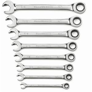 72-Tooth 12 Point Ratcheting SAE Wrench Set - 8, Imperial, Combination/Open-Ended, Full Lifetime, 5/16" 72-Tooth 12 Point Open End Ratcheting Combination Wrench, 3/8" 72-Tooth 12 Point Open End Ratcheting Combination Wrench