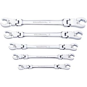 SAE Wrench Set - 5, Imperial, Flex Head/Ratcheting Flare Nut, Full Lifetime, 1/4" x 5/16", 3/8" x 7/16", 1/2" x 9/16", 5/8" x 11/16", and 3/4" x 7/8" Ratcheting Flex Head Flare Nut SAE Wrench