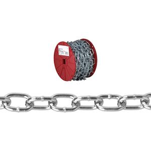 Passing Link Chain - 450 lbs. (0.225 tons), 50' (15.2 m), Not Graded, 2/0, Low Carbon Steel, Zinc Plated