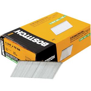15 Gauge Angled Finish Nails - 1-3/4", 0.072", Smooth, Galvanized, Round, Chisel, Steel, 25°