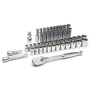 6 Point SAE/Metric Mechanics Tool Set - 1/2", Hand/Standard, Deep/Standard, 49, Full Lifetime, 1/2" Drive Universal Joint, 1/2" Drive 6 Point Standard SAE Socket (7/16", 1/2", 9/16", 5/8", 11/16", 3/4"