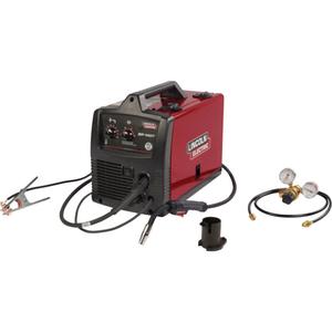 SP-140T® Wire Feeder Welder - 120 V, 1 Ph, 60 Hz, SP-140T Wire Feeder Welder; Magnum® PRO 100L Gun 10 ft. (3 m); Gas Nozzle; Gas Diffuser; Cable Liner; Contact Tip 0.035 in. (0.9 mm); Work Cable & Clamp; Adjustable Gas Regulator & Hose; Spindle Adapter; Smooth Drive Roll 0.025-0.03 in. & 0.035 in.