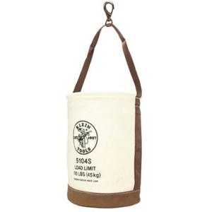 Leather-Bottom Bucket - 17", White, Canvas, 100 lbs. (45 kg), 12" (30.5 cm), 1, Swivel Snap Hook; Web Strap