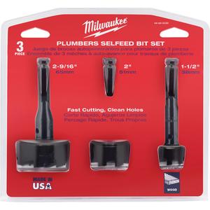 Plumber's Self Feed Drill Bit Set - 3, Alloy Steel