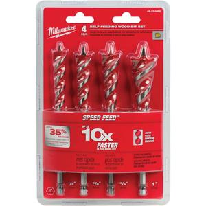 Speed Feed™ Wood Drill Bit Set - 4, Steel, 1/4" Hex