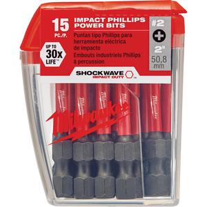 Shockwave™ Impact Insert Bits - Phillips, 1/4", #2, 2", Package, 15