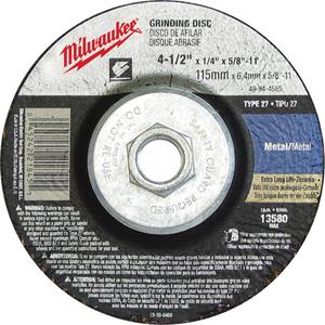 Grinding Wheel - 4-1/2", 1/8", 5/8"-11, 13580, 27, Aluminum Oxide