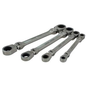 Wrench Set - 4, Imperial, Flex Head, 12 Point, 9-1/2" L x 4" W x 1-1/2" H, Stainless Steel