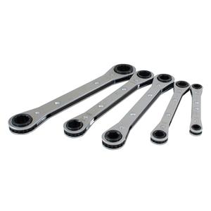 Wrench Set - 5, Metric, Ratcheting Box, 7 mm x 8 mm, 9 mm x 10 mm, 11 mm x 12 mm, 13 mm x 14 mm, 8-1/4" L x 5-1/2" W x 2" H, Limited Lifetime