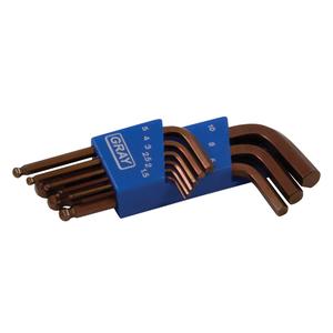Short Ball End Hex Key Set - 9, Metric, 8-13/32" L x 3-13/16" W x 1-1/4" H
