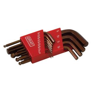 Short Ball End Hex Key Set - 13, Imperial, 8-13/32" L x 3-13/16" W x 1-1/4" H