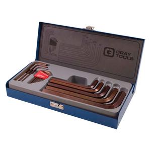 Hex Key Set - 15, Imperial, 5" L x 11" W x 1-1/2" H, Metal case