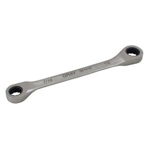 Double Box End Gear Ratcheting Wrench - 12, 5-3/10", 5/16" x 3/8", 7/16" x 1/2", 9/16" x 5/8", 11/16" x 3/4", Plain, Plain, Stainless Steel, 1", 12 Point