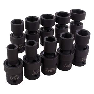 Universal Joint Socket Set - Impact, Standard, 10, 1/2", 15" L x 3" W x 1-1/2" H, 6 Point