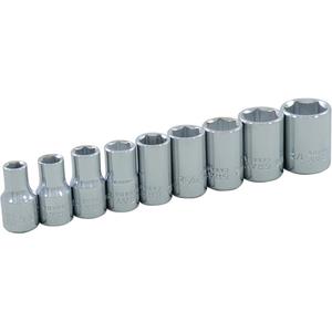 Socket Set - 1/4", Hand/Standard, Standard, 9, 6 Point, 6" L x 1-1/4" W x 1" H, Limited Lifetime