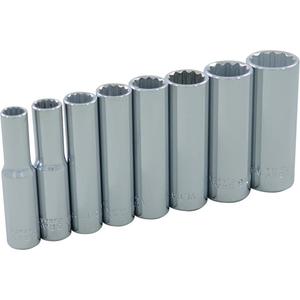 Socket Set - 1/4", Hand/Standard, Deep, 8, 12 Point, 6" L x 2-1/4" W x 1" H, Limited Lifetime