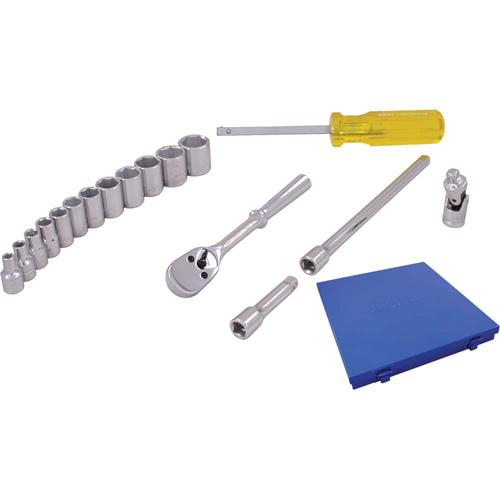 Socket & Attachment Set - 1/4", Hand/Standard, Standard, 17, 10-1/4" L x 9-1/4" W x 1-1/4" H, 6 Point, Metal case