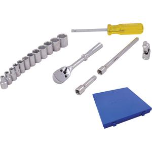 Socket & Attachment Set - 1/4", Hand/Standard, Deep, 29, 10-1/4" L x 9-1/4" W x 1-1/4" H, 6 Point, Metal case