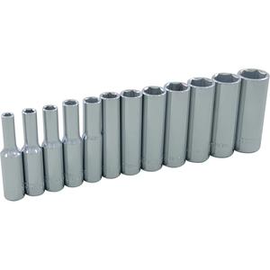 Socket Set - 1/4", Hand/Standard, Deep, 12, 6 Point, 9" L x 2-1/4" W x 1" H, Limited Lifetime