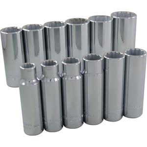 Socket Set - 1/2", Hand/Standard, Deep, 12, 12 Point, 15" L x 3-1/2" W x 1-1/2" H, Limited Lifetime