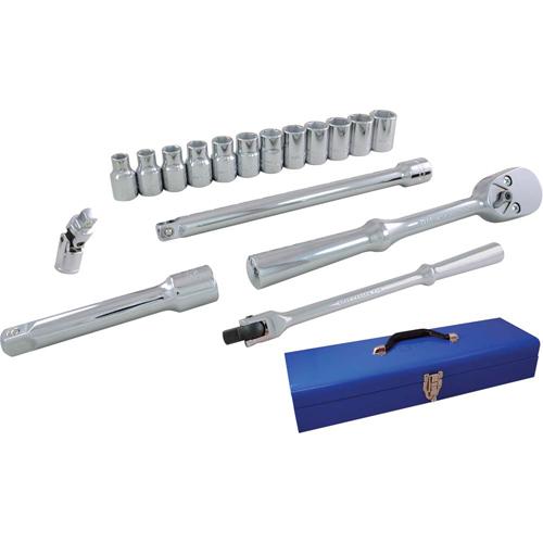 Socket & Attachment Set - 1/2", Hand/Standard, Standard, 17, 21" L x 5-3/4" W x 3-1/4" H, 6 Point, Metal case