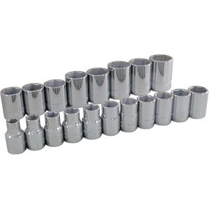 Socket Set - 1/2", Hand/Standard, Standard, 19, 15-1/4" L x 2-1/4" W x 2-1/4" H, 6 Point, Limited Lifetime